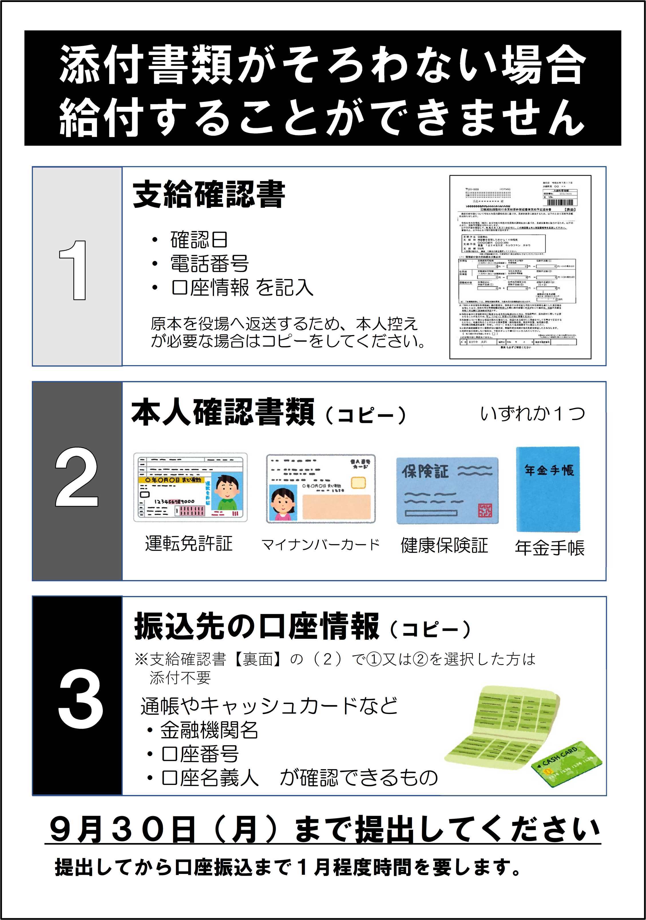 添付書類がそろわない場合給付することはできません