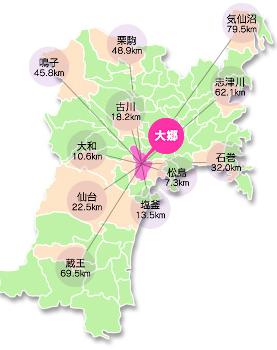 大郷町のアクセスマップ